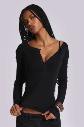 Zwarte Haze Henley-top