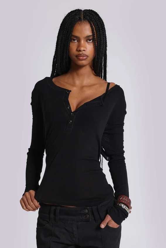 Zwarte Haze Henley-top