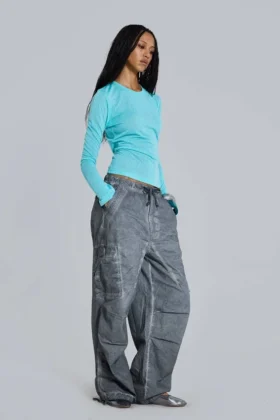 Zwarte Parachute Pants met oil-wash