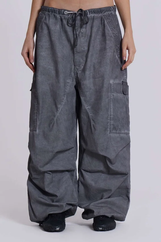 Zwarte Parachute Pants met oil-wash