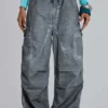 Zwarte Parachute Pants met oil-wash