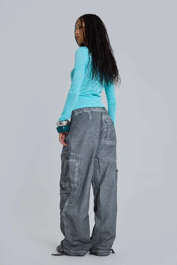 Zwarte Parachute Pants met oil-wash