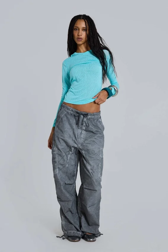 Zwarte Parachute Pants met oil-wash