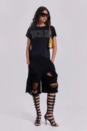 Zwarte, verweerde Monster-short
