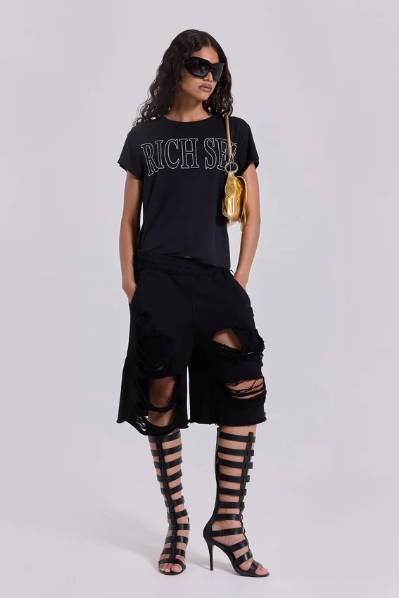 Zwarte, verweerde Monster-short