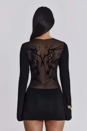 Zwarte Wings-jurk van mesh