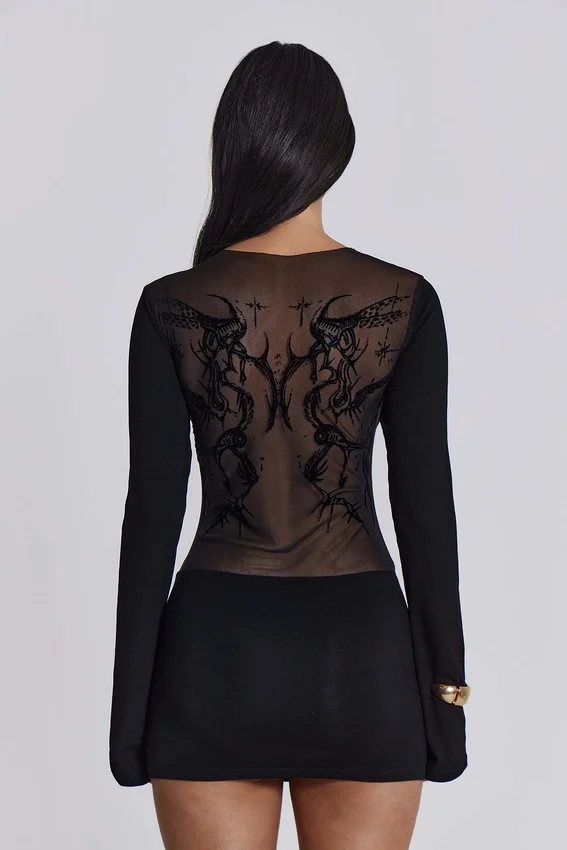 Zwarte Wings-jurk van mesh