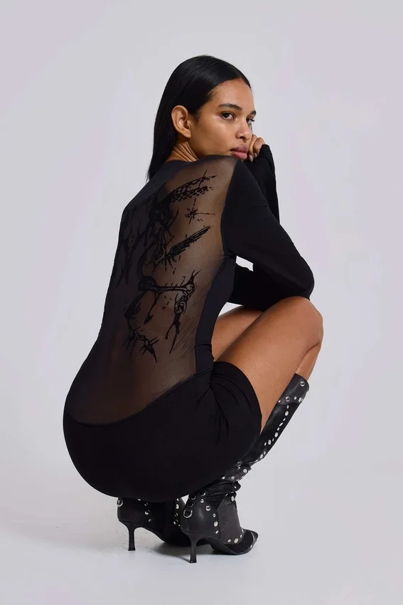 Zwarte Wings-jurk van mesh