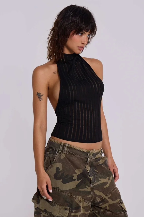 Zwarte Zene-top met open rug