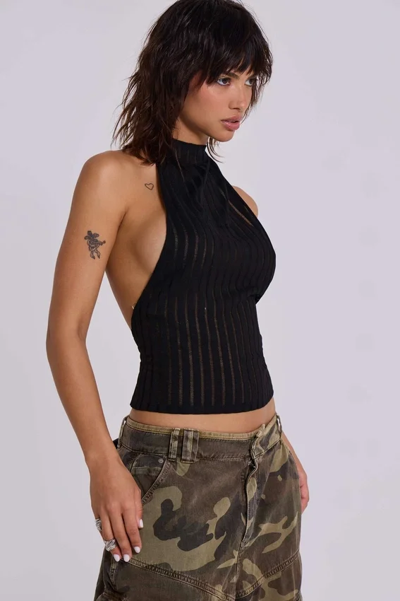 Zwarte Zene-top met open rug